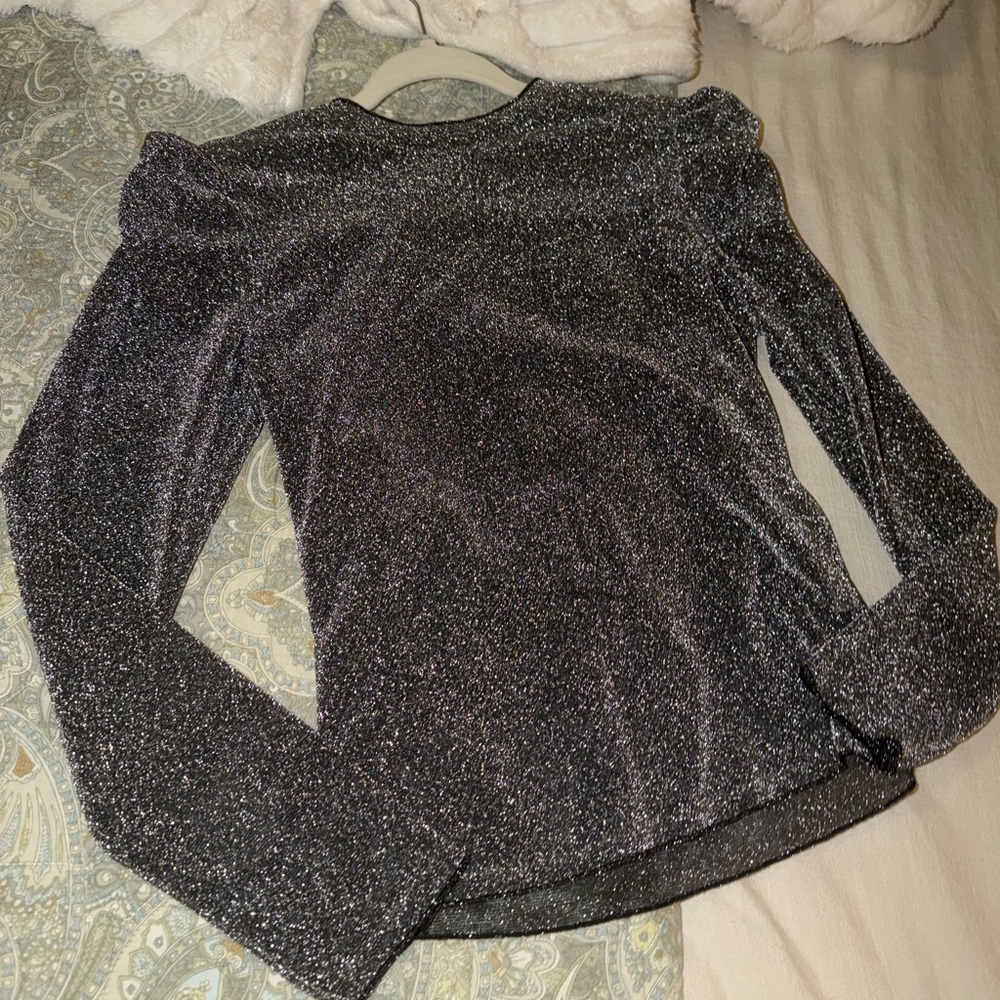 Metallic Black Sparkle Long-Sleeve Women's Top